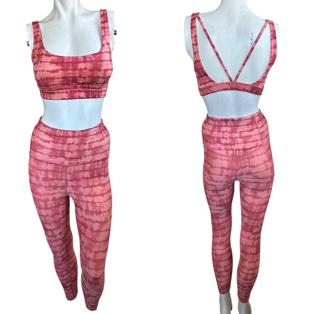 Athleta Elation Printed Capri Legging & Exhale Sports Bra Tie Dye 2 Piece Set XS